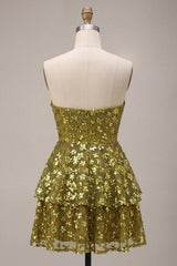 Sparkly Floral Olive Sweetheart Sequin A Line Ruffled Short Homecoming Dress