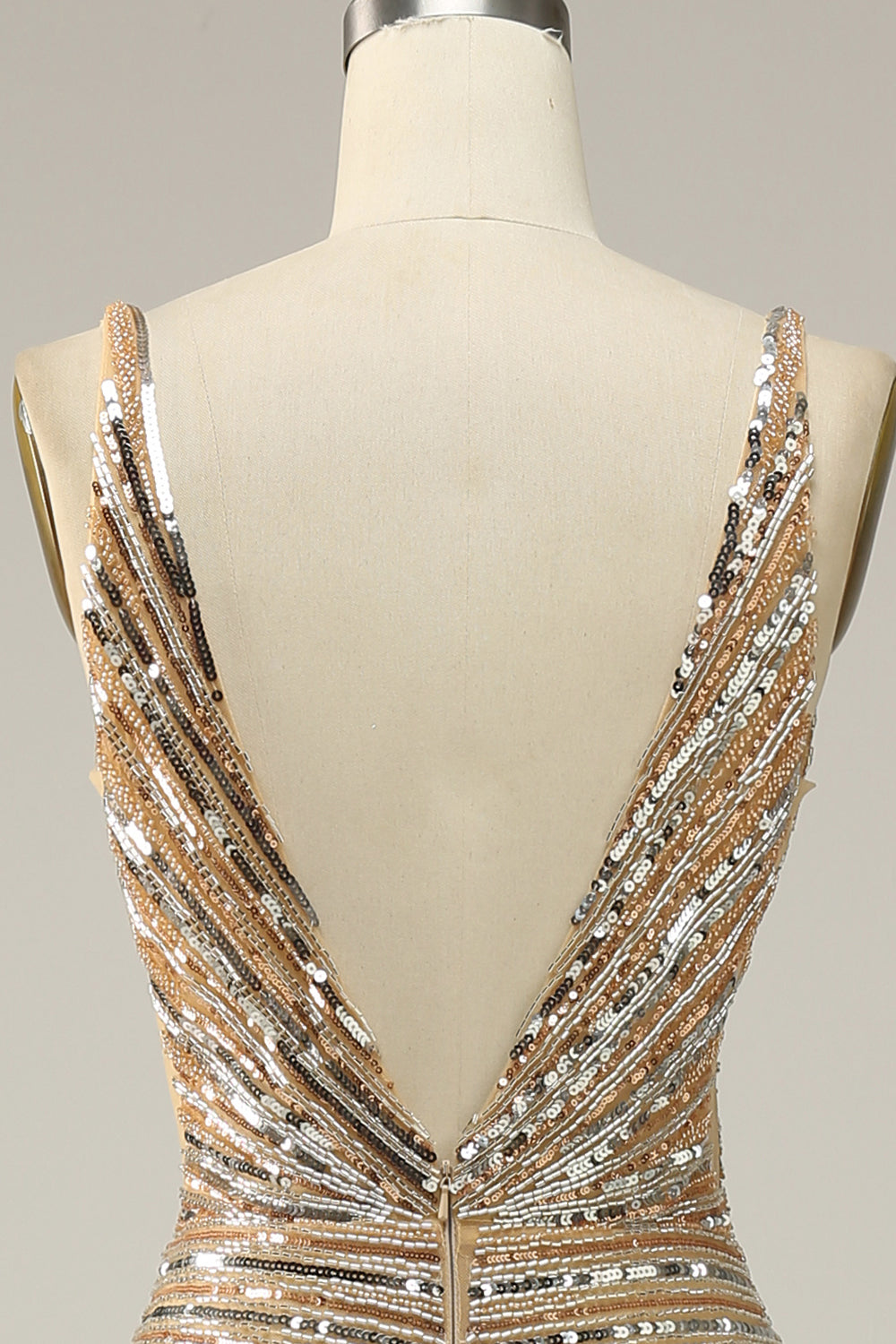 Sparkly Golden Backless Beaded Long Prom Dress with Slit