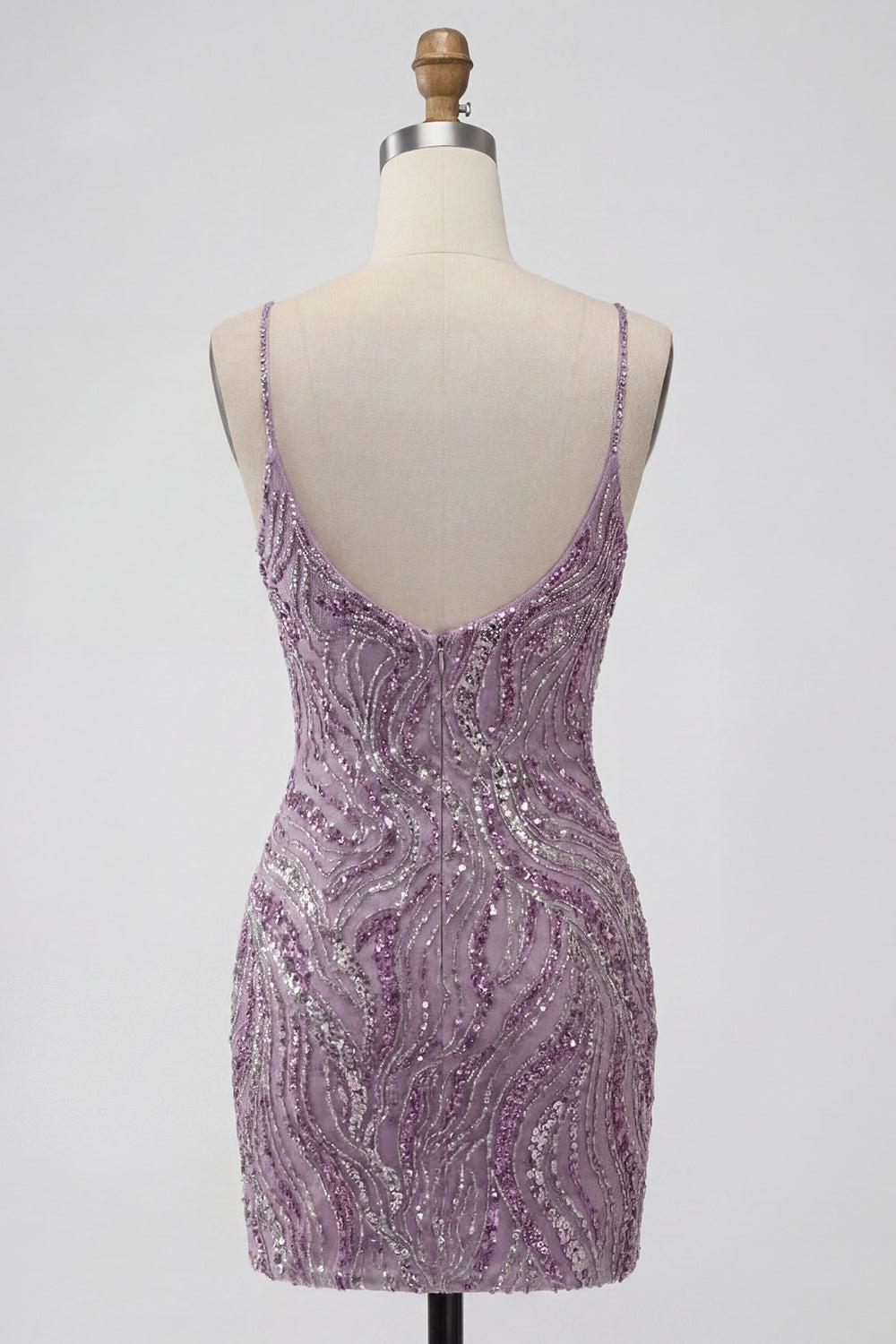 Sparkly Lilac Beaded Tight Short Homecoming Dress