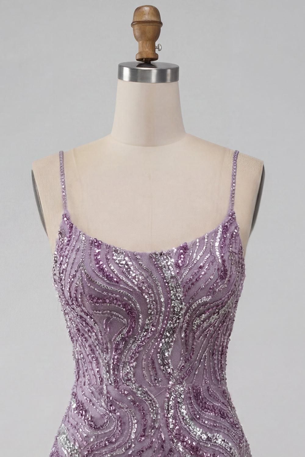 Sparkly Lilac Beaded Tight Short Homecoming Dress