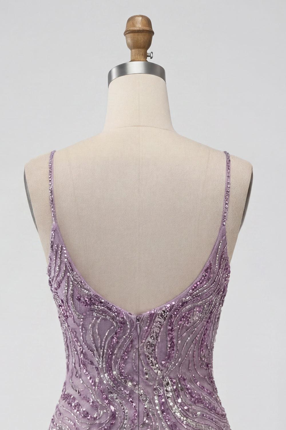 Sparkly Lilac Beaded Tight Short Homecoming Dress