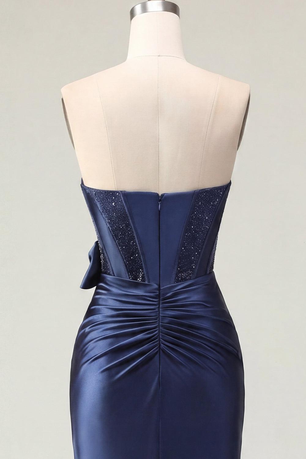 Sparkly Navy Basque Waist Beaded Corset Tight Short Homecoming Dress with Bow
