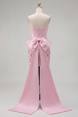 Sparkly Pink Floral Corset Beaded Tight Short Homecoming Dress with Bow