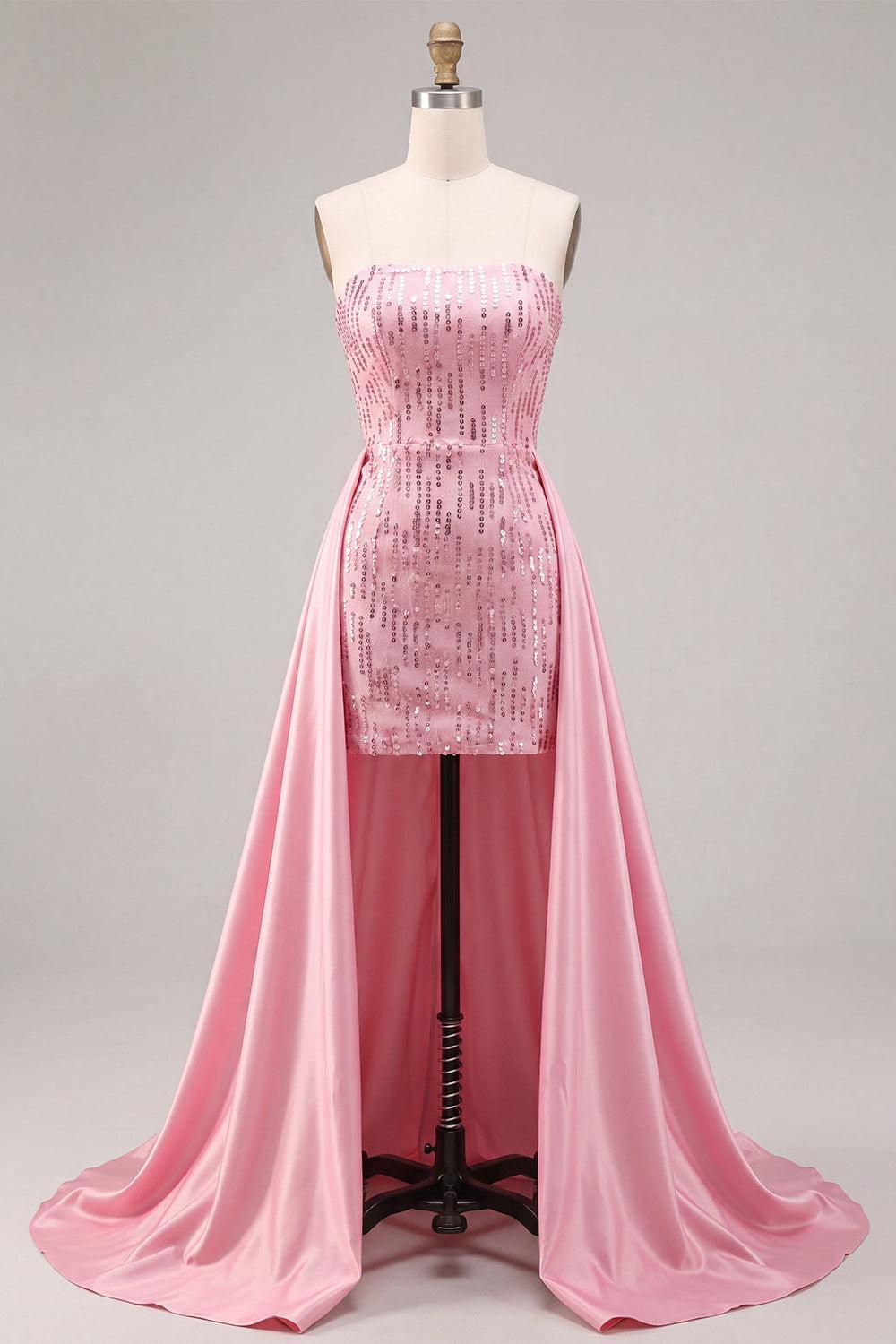 Sparkly Pink Sequin Short Tight Homecoming Dress with Cape
