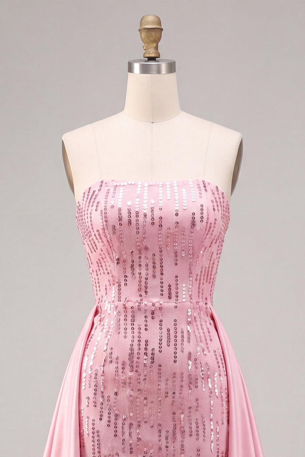 Sparkly Pink Sequin Short Tight Homecoming Dress with Cape