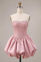 Sparkly Pink Sweetheart Beaded A Line Short Corset Homecoming Dress