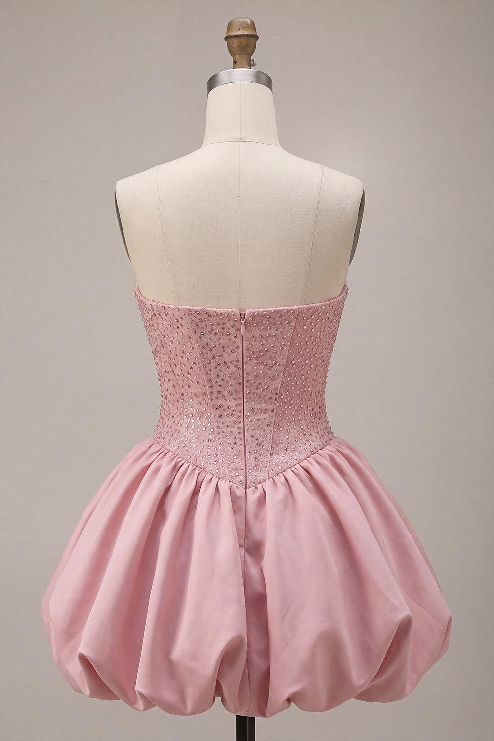 Sparkly Pink Sweetheart Beaded A Line Short Corset Homecoming Dress
