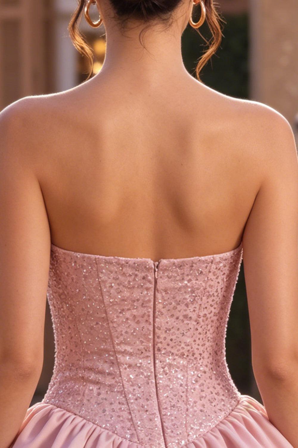 Sparkly Pink Sweetheart Beaded A Line Short Corset Homecoming Dress