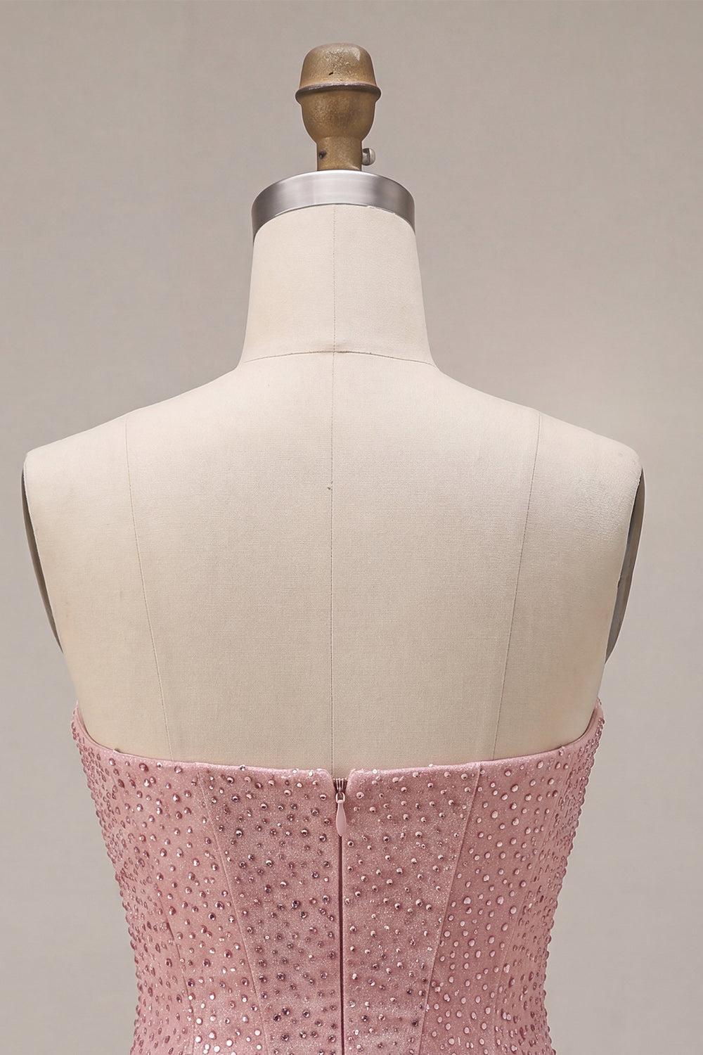 Sparkly Pink Sweetheart Beaded A Line Short Corset Homecoming Dress