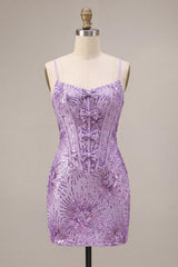 Sparkly Plum Sequin Tight Short Corset Homecoming Dress