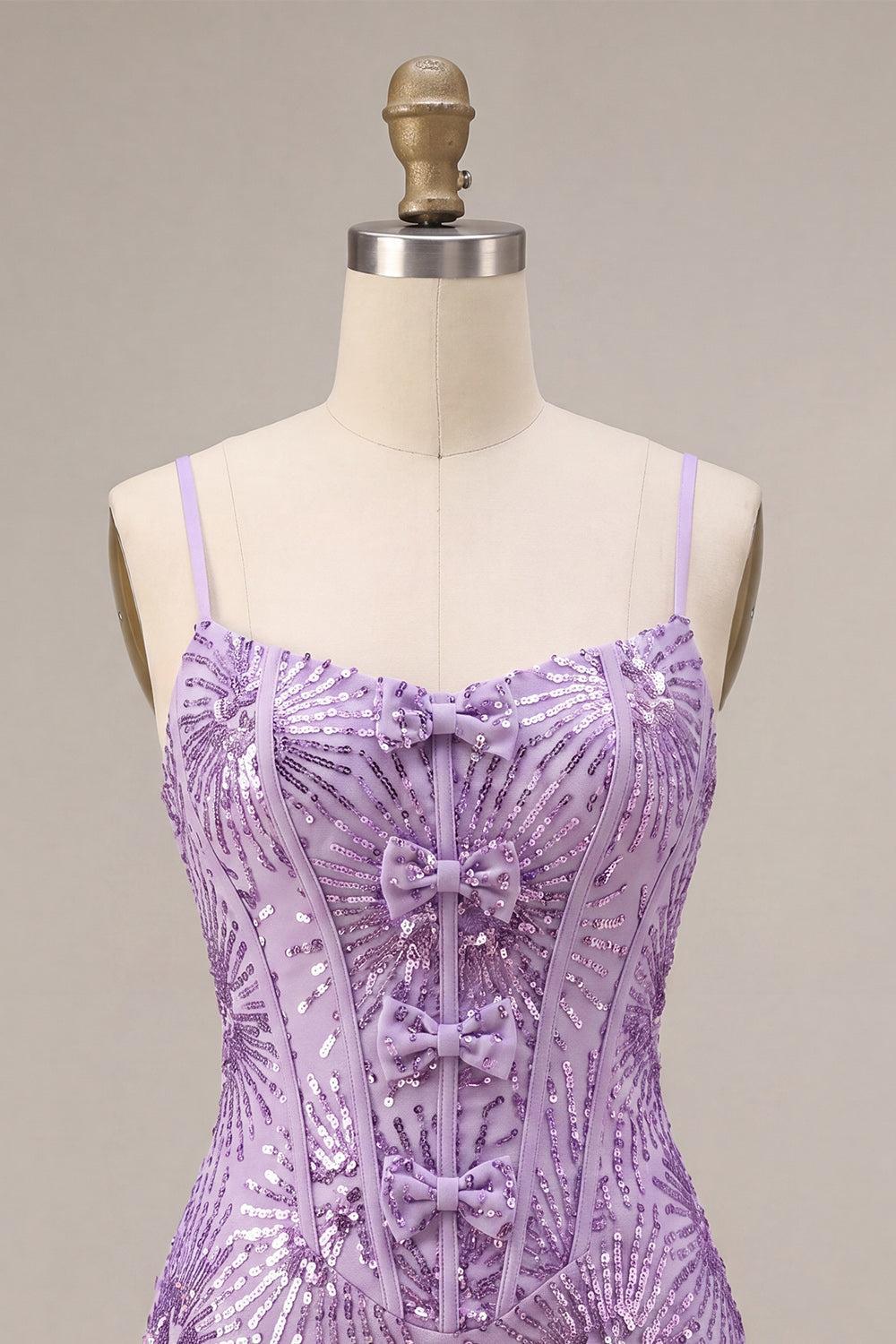 Sparkly Plum Sequin Tight Short Corset Homecoming Dress