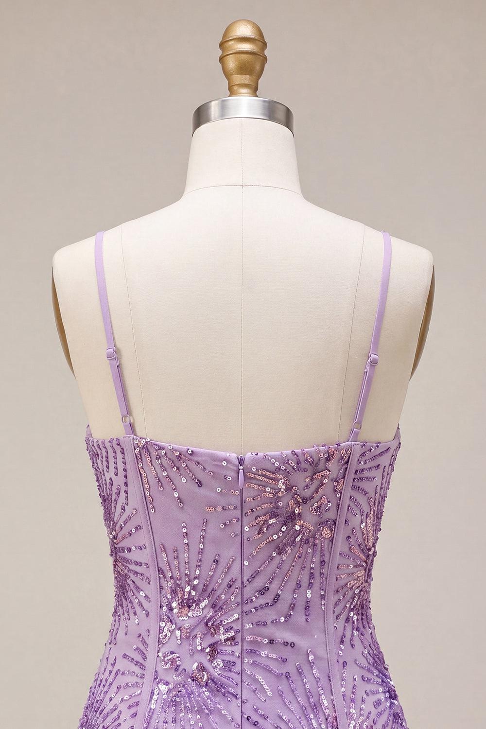 Sparkly Plum Sequin Tight Short Corset Homecoming Dress