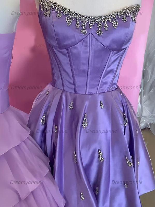 Sparkly Satin A Line Short Corset Homecoming Dress with Rhinestones