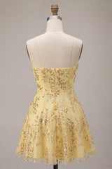 Sparkly Sequin A-Line Corset Yellow Short Homecoming Dress