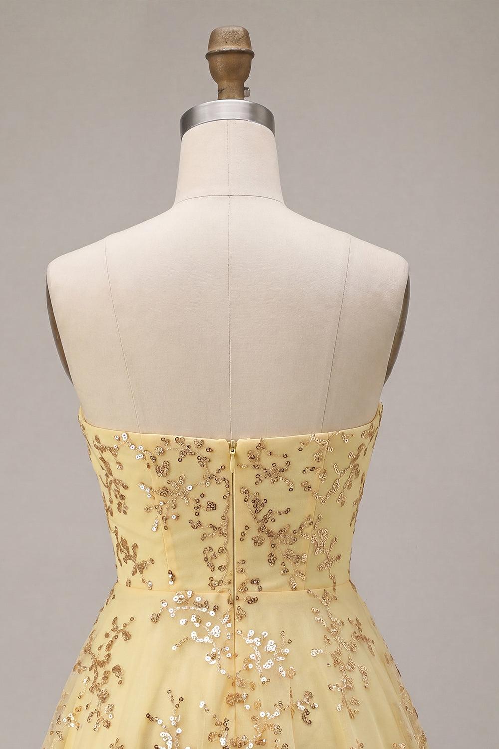 Sparkly Sequin A-Line Corset Yellow Short Homecoming Dress