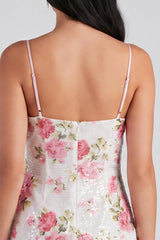 Sparkly Sequins Floral Tight Short Light Pink Homecoming Dress with Bow