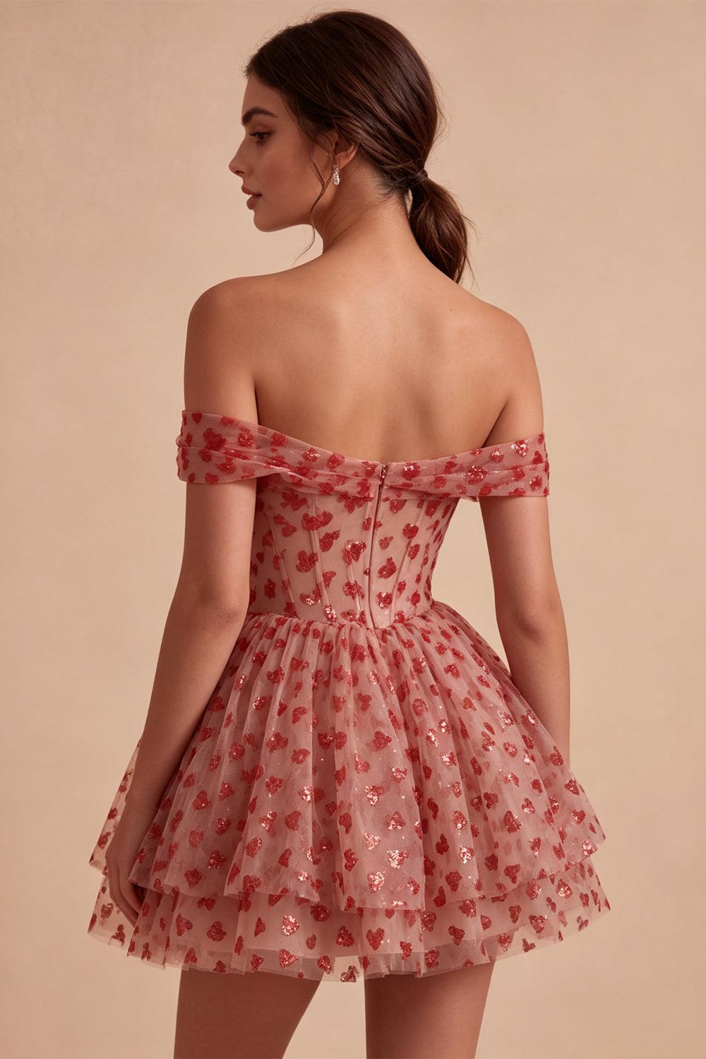Sparkly Sequins Red Corset A Line Short Homecoming Dress with Ruffles