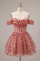 Sparkly Sequins Red Corset A Line Short Homecoming Dress with Ruffles