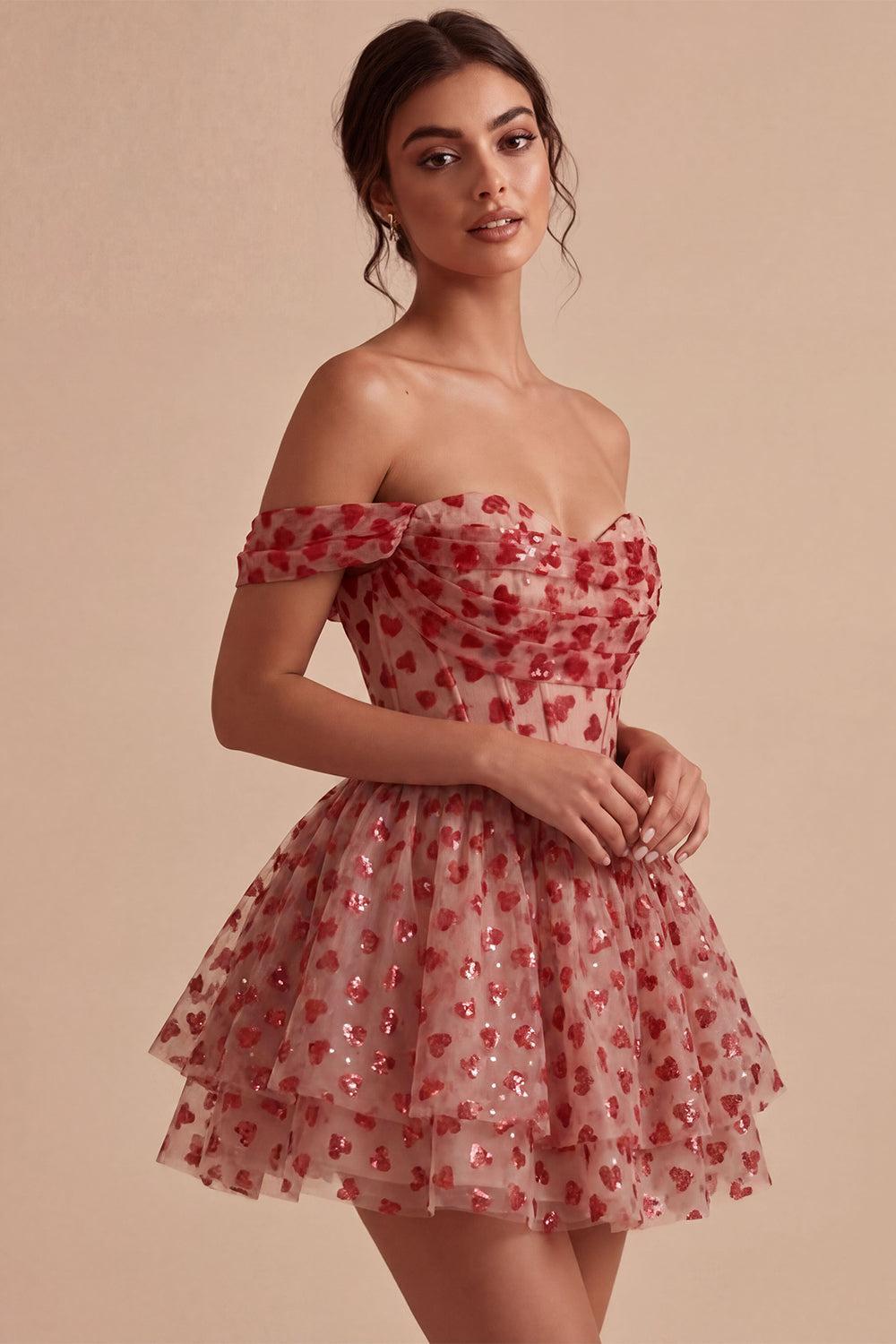 Sparkly Sequins Red Corset A Line Short Homecoming Dress with Ruffles