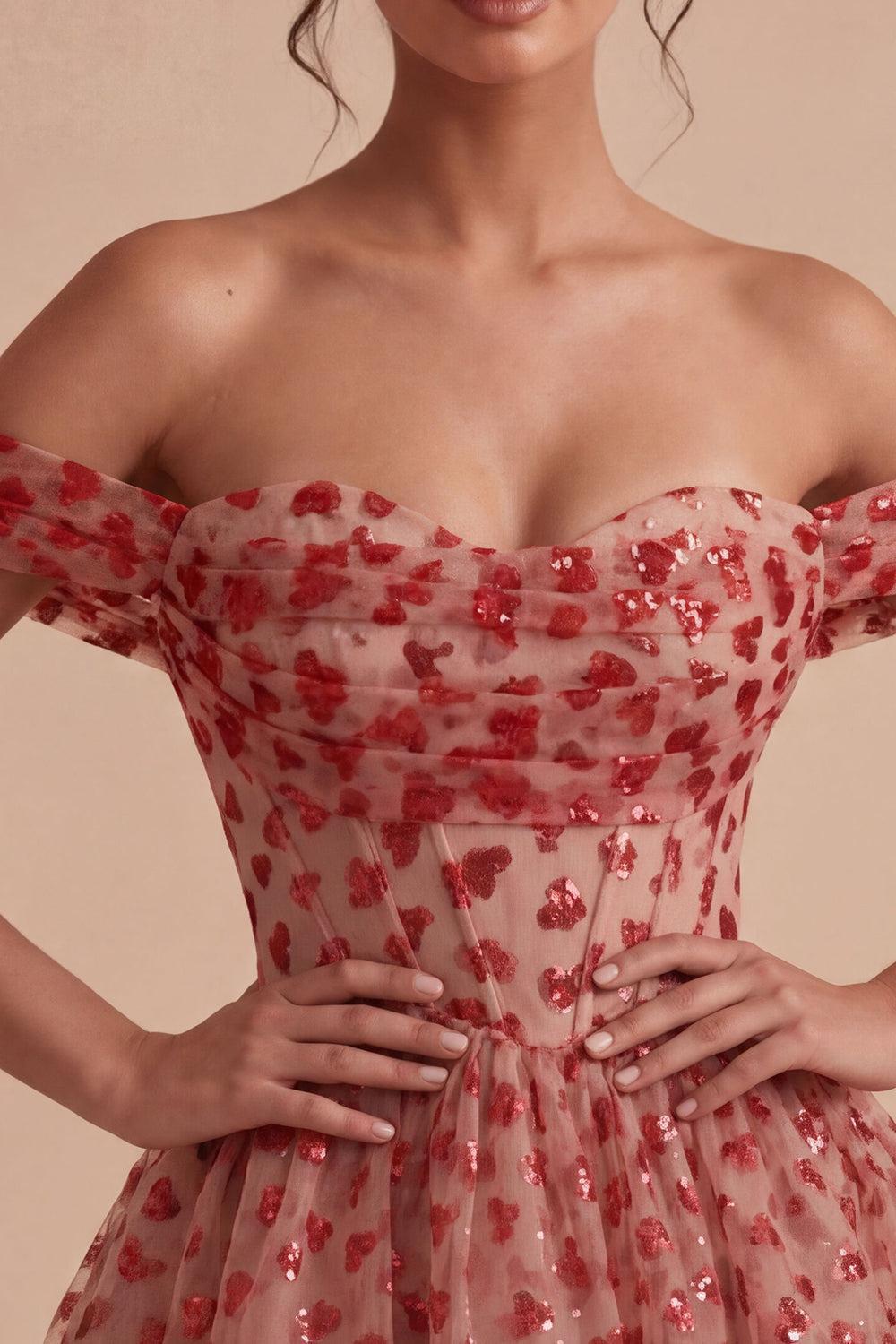 Sparkly Sequins Red Corset A Line Short Homecoming Dress with Ruffles