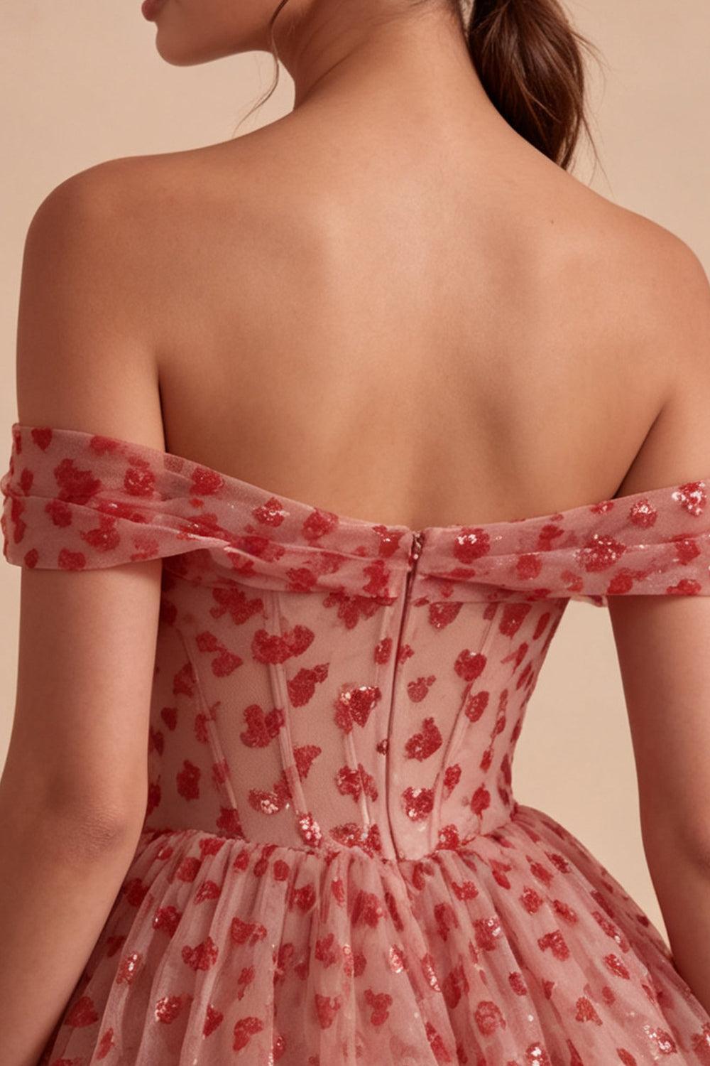 Sparkly Sequins Red Corset A Line Short Homecoming Dress with Ruffles