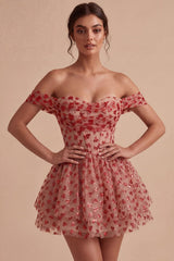 Sparkly Sequins Red Corset A Line Short Homecoming Dress with Ruffles
