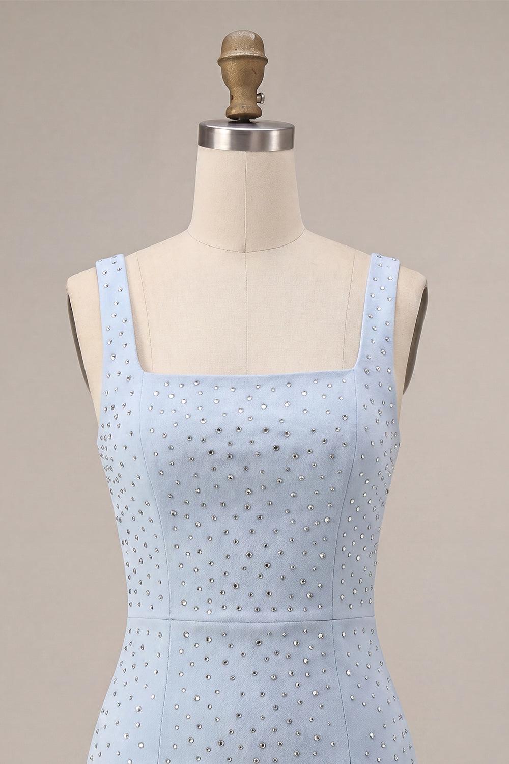 Sparkly Sky Blue Tight Beaded Short Homecoming Dress