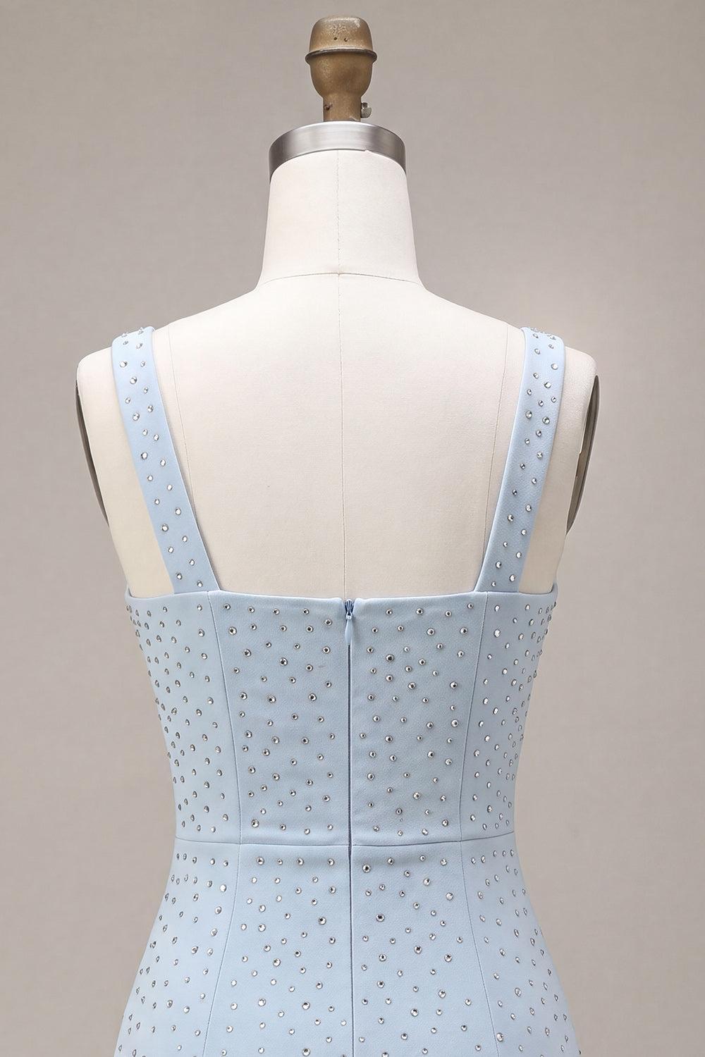Sparkly Sky Blue Tight Beaded Short Homecoming Dress