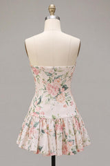 Sparkly White Pink Flower A-Line Sequin Short Homecoming Dress with Neck Scarf