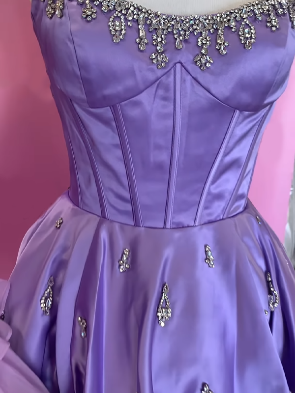 Sparkly Satin A Line Short Corset Homecoming Dress with Rhinestones