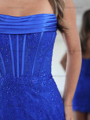 Royal Blue Strapless Corset Sequin Lace Bodycon Mini Homecoming Dress