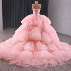 Spring Corset Pink Quinceanera Dress Strapless Ball Gown Sweet 16 Dress