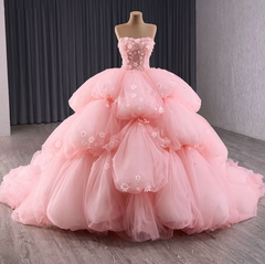Spring Corset Pink Quinceanera Dress Strapless Ball Gown Sweet 16 Dress