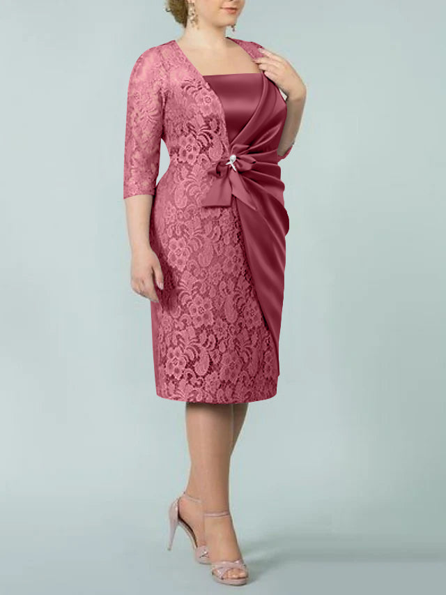 Square Neck Tea Length Sheath Column Dresses for the Mother of the Bride