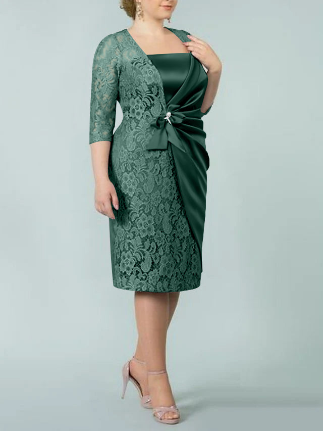 Square Neck Tea Length Sheath Column Dresses for the Mother of the Bride