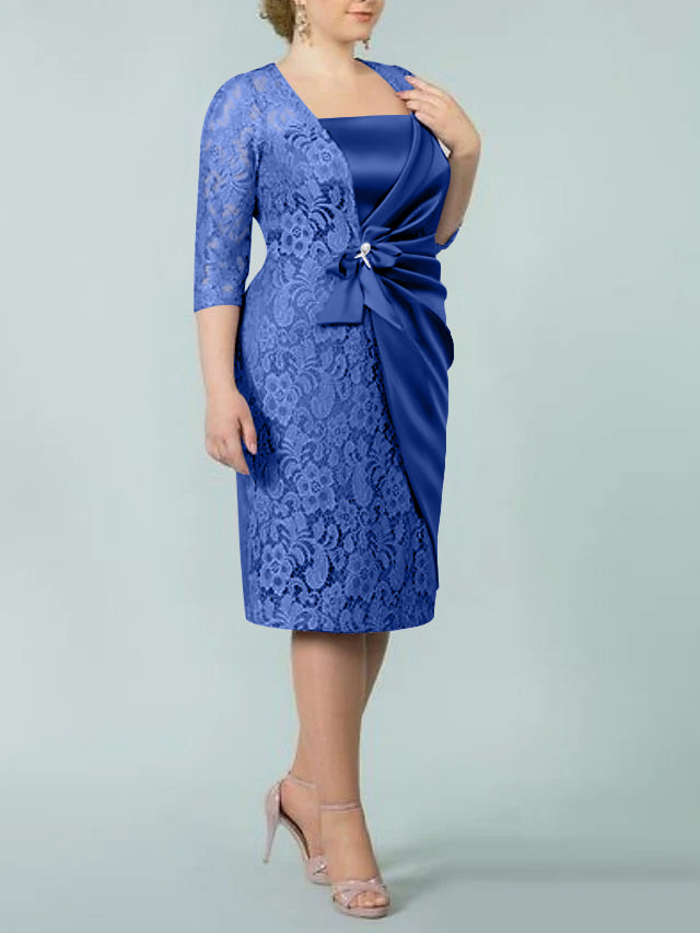 Square Neck Tea Length Sheath Column Dresses for the Mother of the Bride