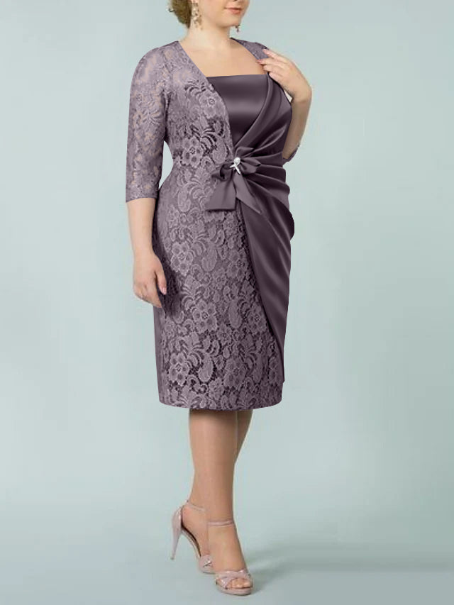 Square Neck Tea Length Sheath Column Dresses for the Mother of the Bride