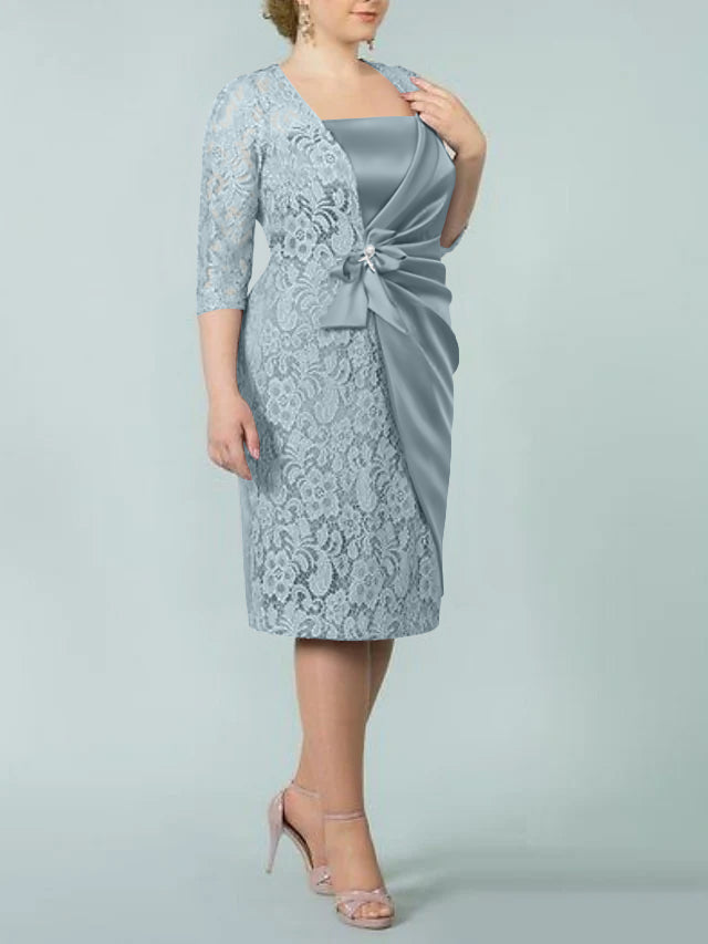 Square Neck Tea Length Sheath Column Dresses for the Mother of the Bride