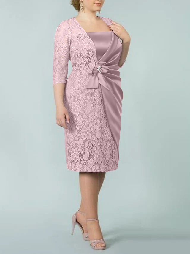 Square Neck Tea Length Sheath Column Dresses for the Mother of the Bride