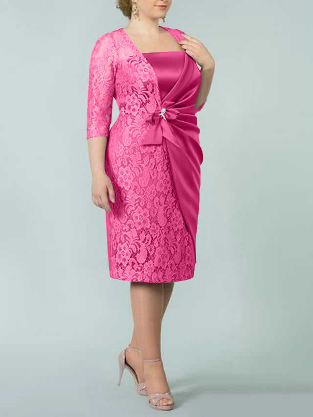 Square Neck Tea Length Sheath Column Dresses for the Mother of the Bride