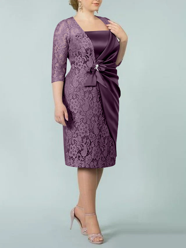Square Neck Tea Length Sheath Column Dresses for the Mother of the Bride