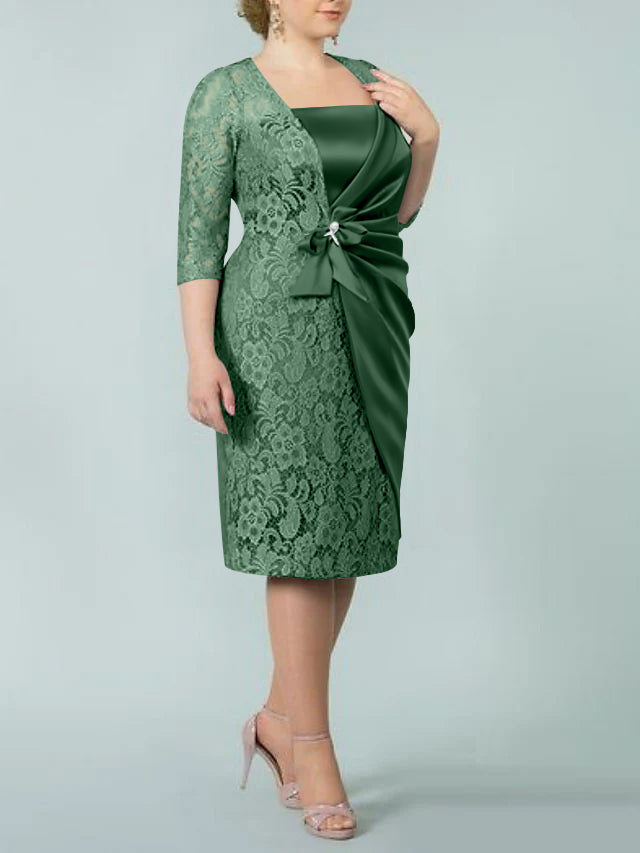 Square Neck Tea Length Sheath Column Dresses for the Mother of the Bride