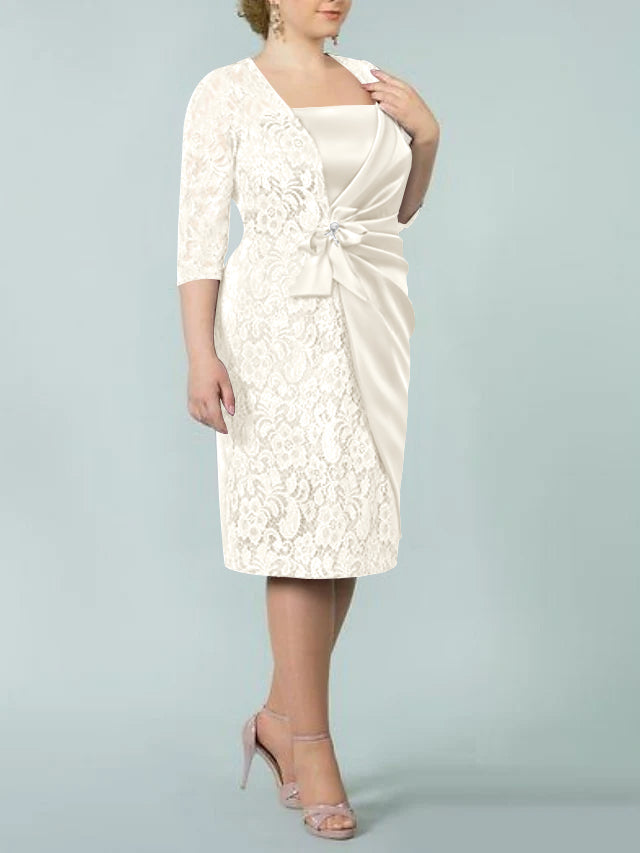 Square Neck Tea Length Sheath Column Dresses for the Mother of the Bride