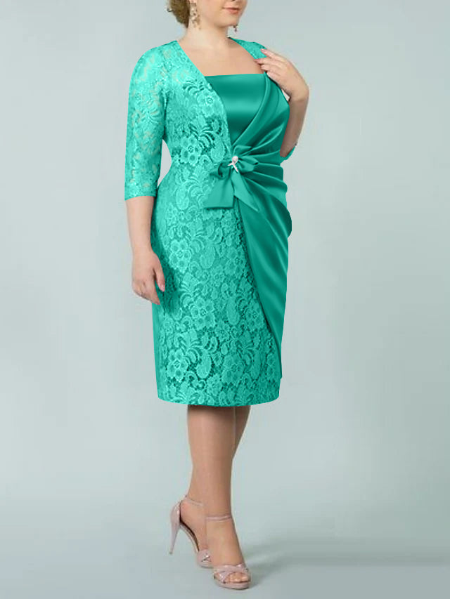 Square Neck Tea Length Sheath Column Dresses for the Mother of the Bride