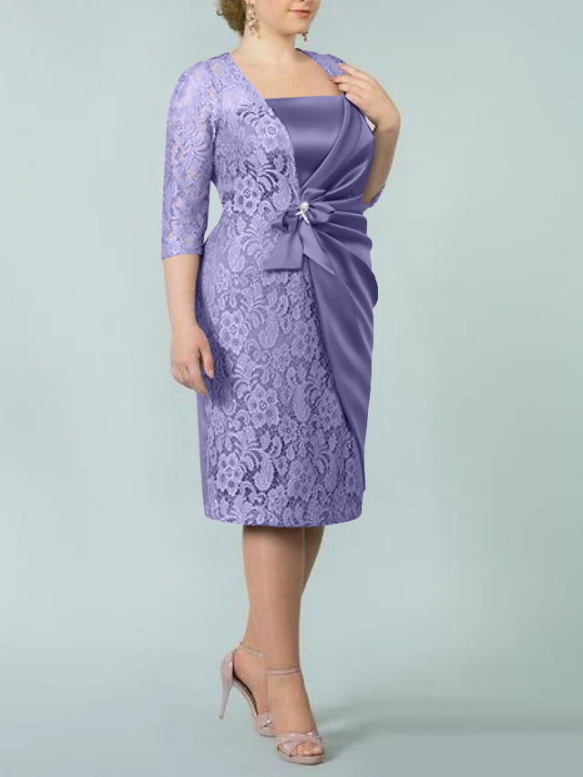 Square Neck Tea Length Sheath Column Dresses for the Mother of the Bride