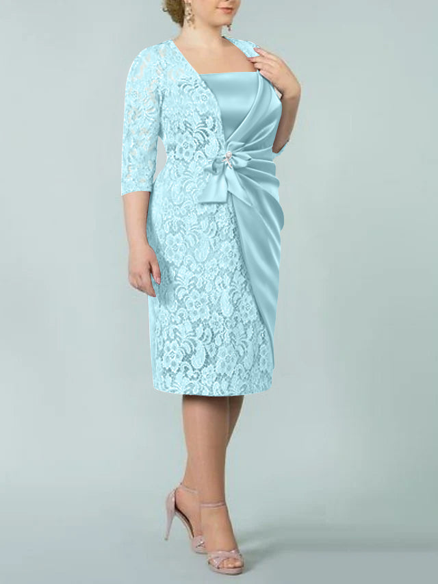 Square Neck Tea Length Sheath Column Dresses for the Mother of the Bride