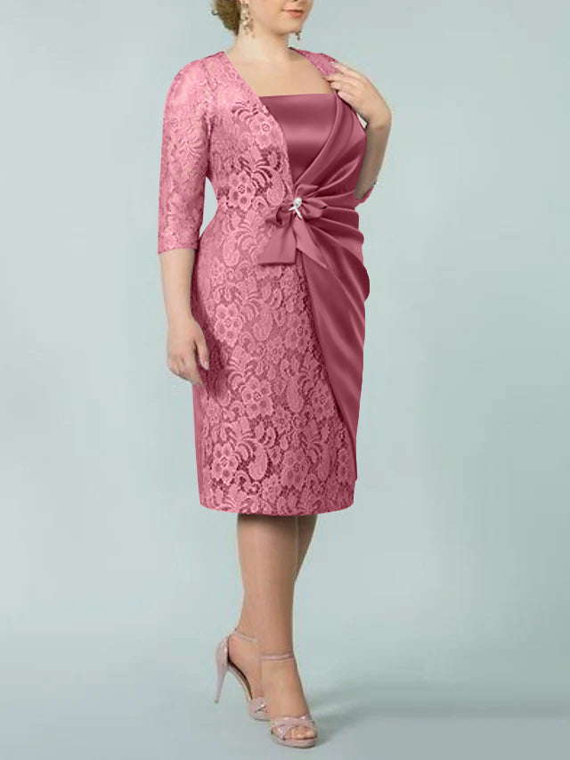 Square Neck Tea Length Sheath Column Dresses for the Mother of the Bride