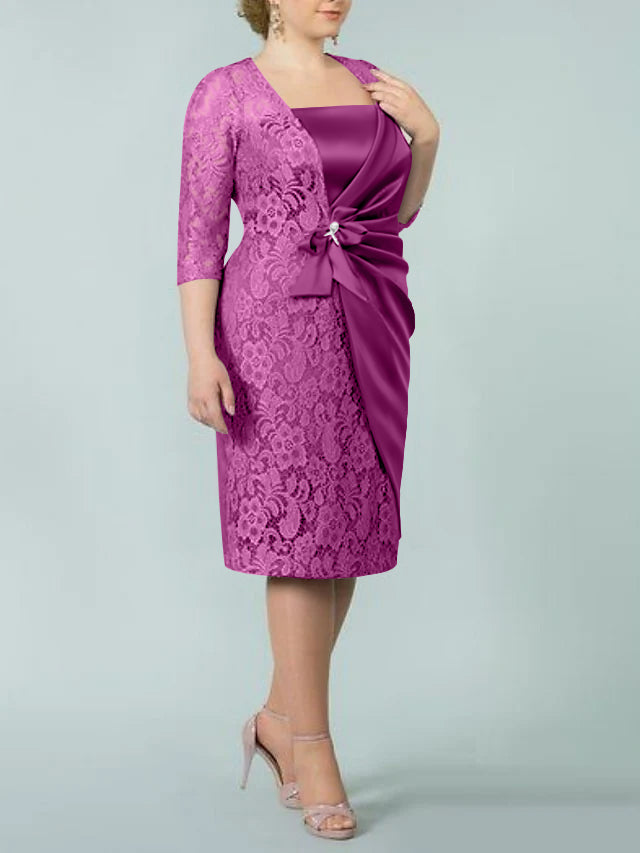Square Neck Tea Length Sheath Column Dresses for the Mother of the Bride