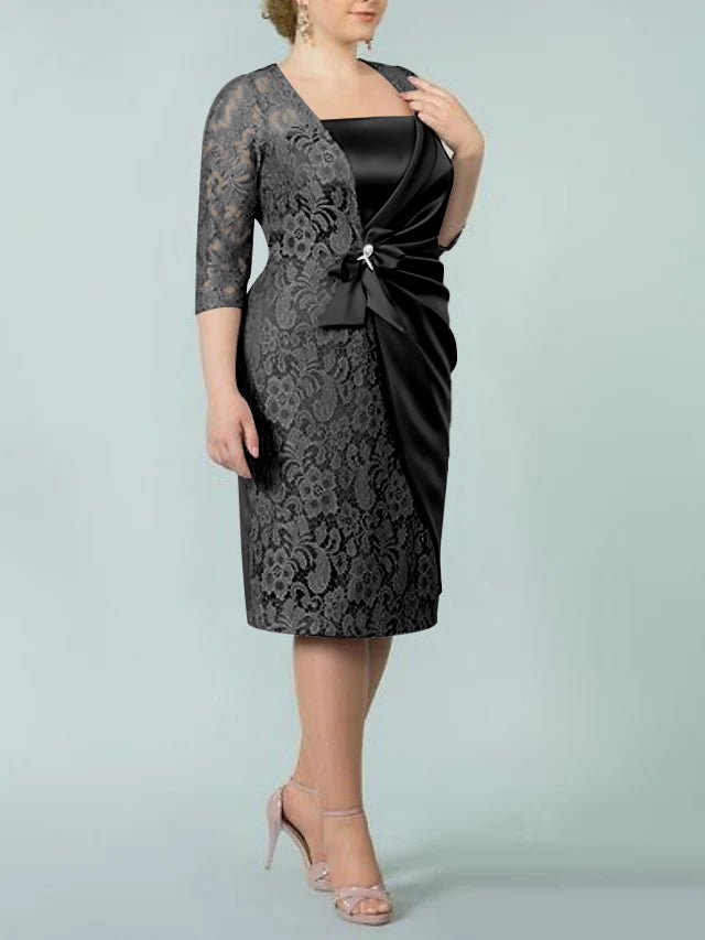 Square Neck Tea Length Sheath Column Dresses for the Mother of the Bride