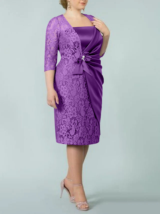 Square Neck Tea Length Sheath Column Dresses for the Mother of the Bride